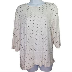 J. JILL Wearever Collection Polka Dot Tee Shirt 3/4 Sleeve White Black Sz XL
